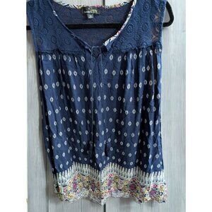 Suzanne Betro Navy Sleeveless Tunic Top Plus Size 2X XX‎ Crochet Lace Shirt Boho